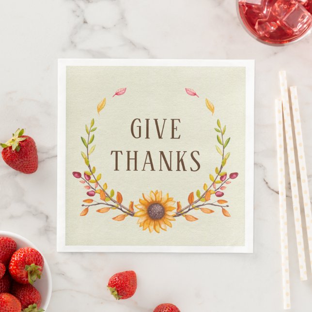 Rustic Boho Autumn Sunflower Thank You  Paper Dinner Napkins (Insitu)