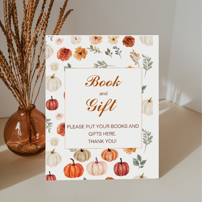 Rustic Boho Autumn Watercolor Pumpkin Pedestal Sign (Creator Uploaded)