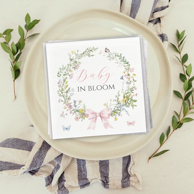 Rustic Boho Baby in Bloom Pink Bow Baby Shower Napkins (Creator Uploaded)