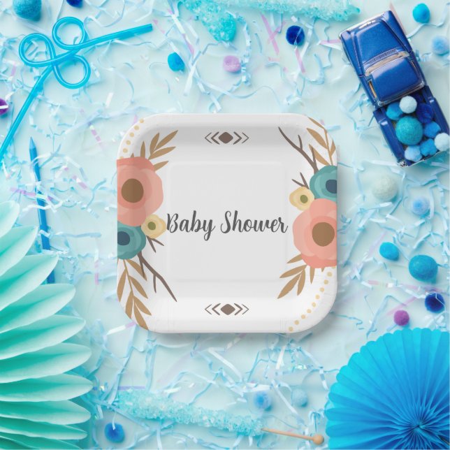 Rustic Boho Baby Shower  Paper Plates (Party)