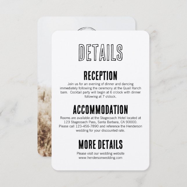 Rustic Boho Barn Wedding Invitation Enclosure Card (Front/Back)