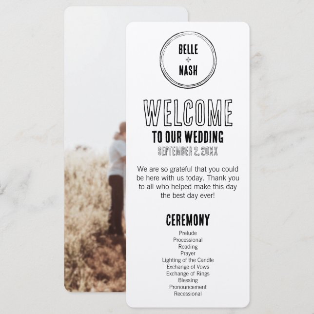 Rustic Boho Barn Wedding Program with Photo (Front/Back)
