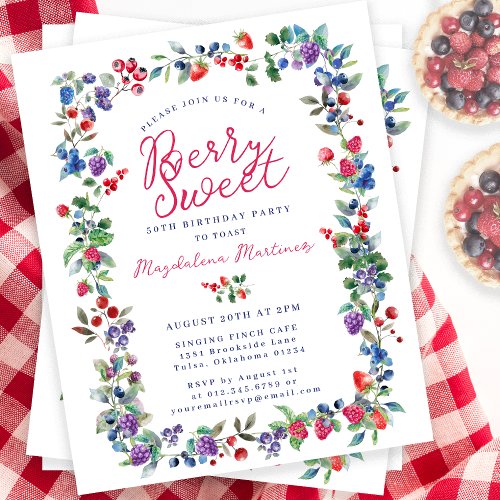 Rustic Boho Berry 50th Birthday Budget Invitation