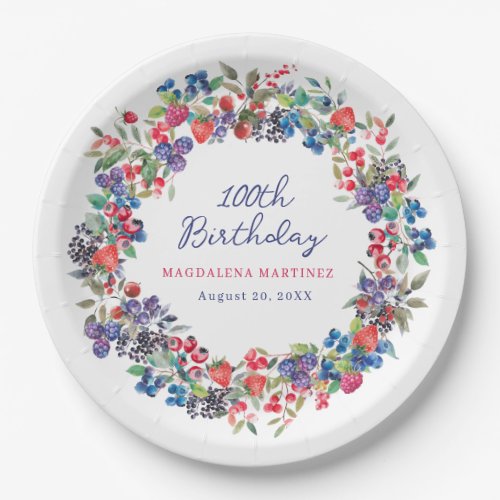 Rustic Boho Berry Summer 100th Birthday Custom Paper Plates