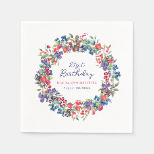 Rustic Boho Berry Summer 21st Birthday Napkins