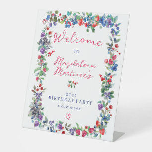 Rustic Boho Berry Summer 21st Birthday Welcome Pedestal Sign