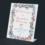Rustic Boho Berry Summer 40th Birthday Welcome Pedestal Sign<br><div class="desc">Just in time for Summer 2024, our brand new Summer Berry Bliss collection. Red, white and blue Americana meets Boho Chic. Strawberries, raspberries and blueberries on a white background create a patriotic vibe in this berry botanical frame. A trendy and modern script welcome's your guests. This collection also includes invitations...</div>