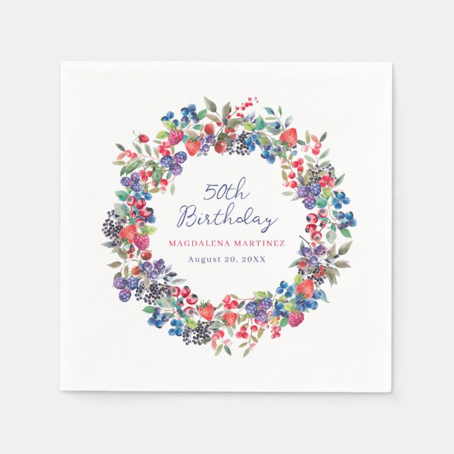 Rustic Boho Berry Summer 50th Birthday Napkins (Front)
