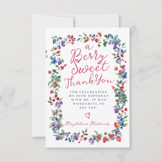 Rustic Boho Berry Summer 60th Birthday Flat Thank You Card (Front)