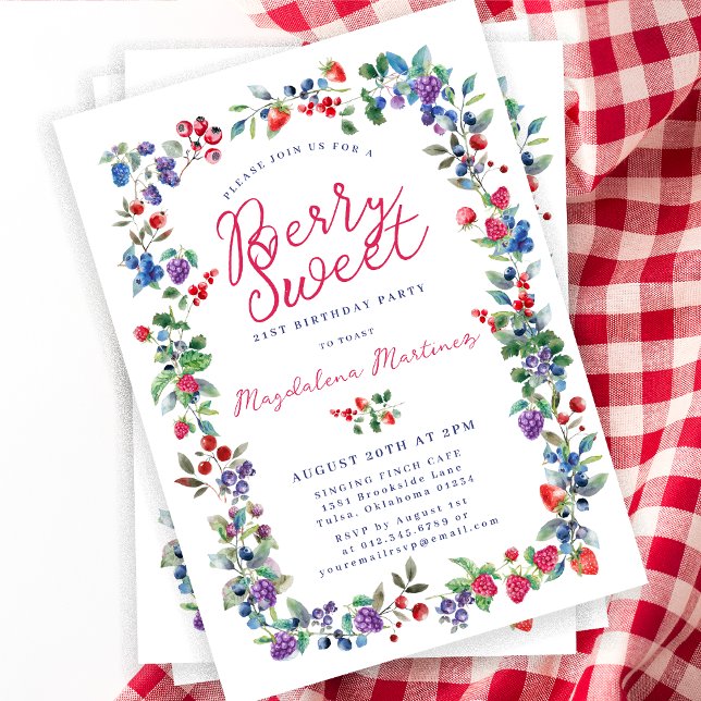 Rustic Boho Berry Sweet Summer 21st Birthday Invitation (Creator Uploaded)