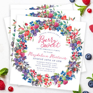 Rustic Boho Berry Sweet Summer 50th Birthday Invitation
