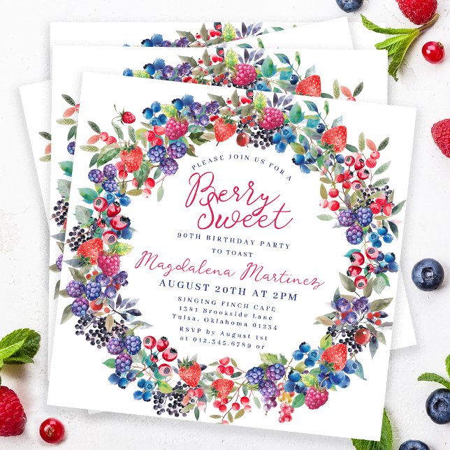 Rustic Boho Berry Sweet Summer 90th Birthday Invitation (Creator Uploaded)