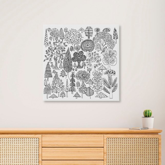 Rustic Boho Black and White Pattern Trees  Faux Canvas Print (Creator Uploaded)