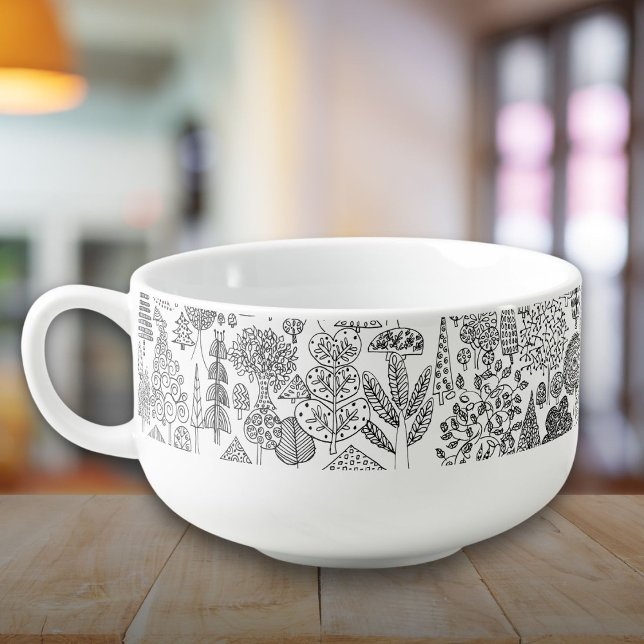 Rustic Boho Black and White Tree Pattern Soup Mug (Rustic Boho Black and White Tree Pattern Soup Mug)