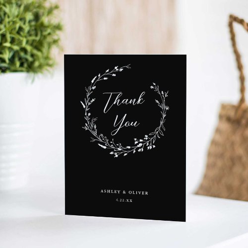 Rustic Boho Black Wildflower  Photo Wedding Thank You Card