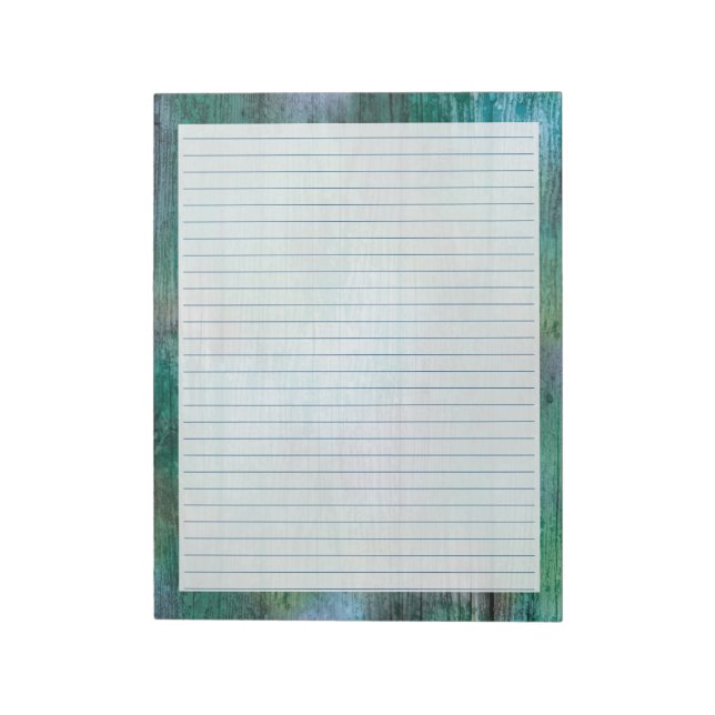Rustic Boho Blue Green - Blue Wide Lined 8.5"x11"  Notepad (Rotated)