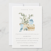 Rustic Boho Blue Nursery Foliage Boy Baby Shower Thank You Card