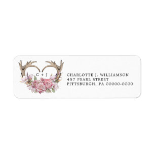 Rustic Boho Blush Floral Antlers Return Address Label