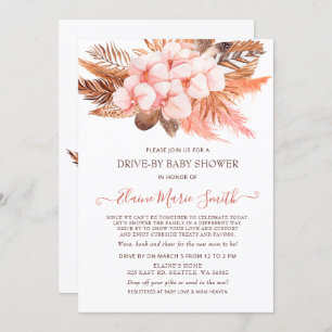 Rustic Boho Blush Pampas Drive By Baby Shower Invitation