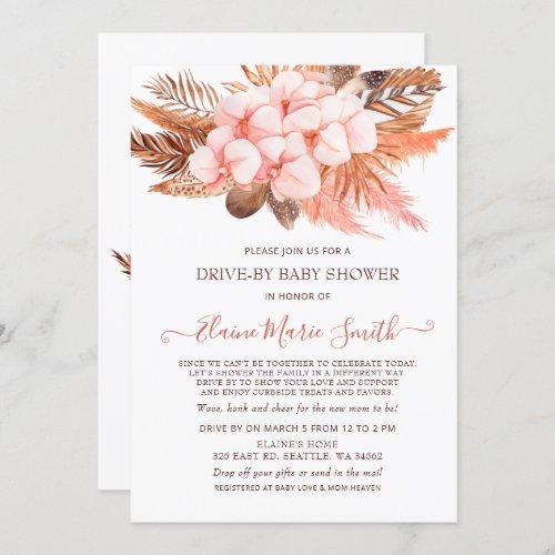 Rustic Boho Blush Pampas Drive By Baby Shower Invitation