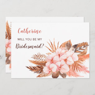 Rustic Boho Blush Pampas Will You Be My Bridesmaid Invitation