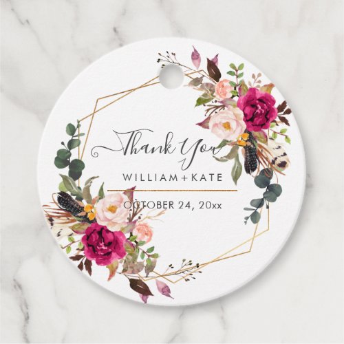 Rustic Boho Blush Peonies Watercolor Thank You Favor Tags