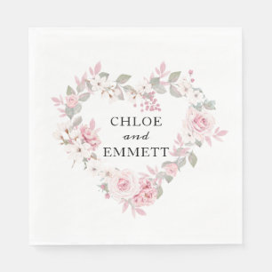 Rustic Boho Blush Pink Floral Botanical Heart Napkins
