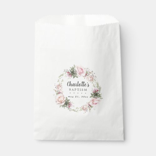 Rustic Boho Blush Pink Rose Floral Baptism Favor Bag