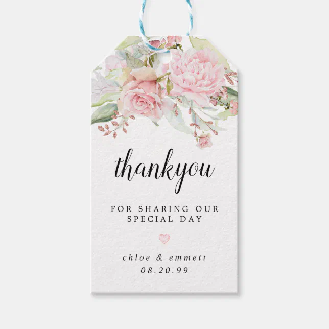Rustic Boho Blush Pink Rose Floral Wedding Gift Tags | Zazzle