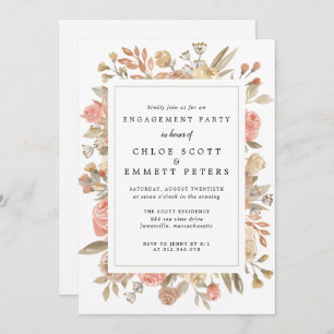 Rustic Boho Blush Rose Floral Engagement Party Invitation
