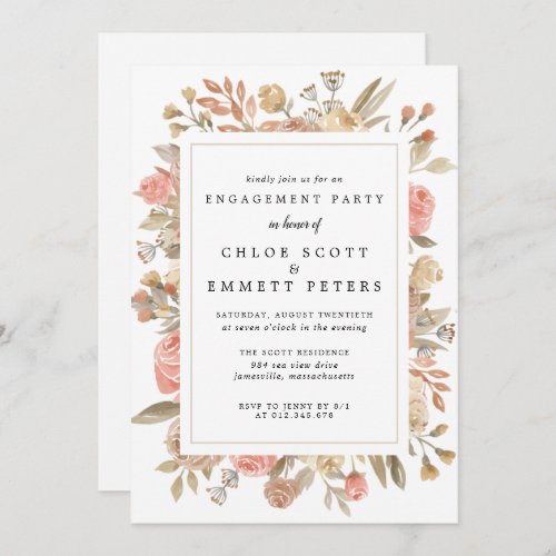 Rustic Boho Blush Rose Floral Engagement Party Invitation