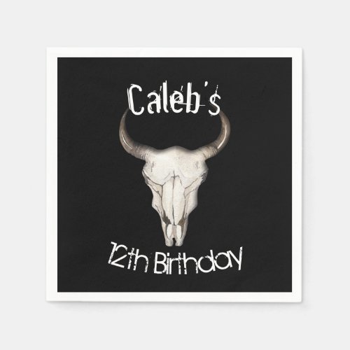 Rustic Boho Bohemian Cow Bull Birthday Party Napkins