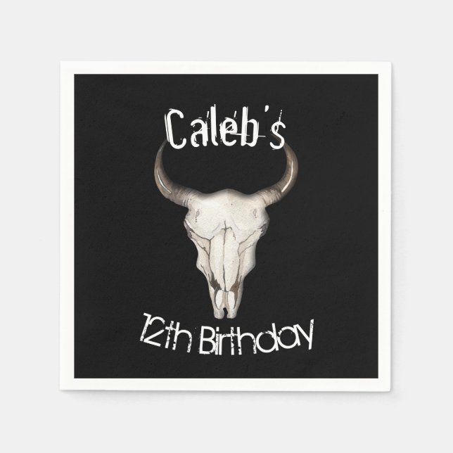 Rustic Boho Bohemian Cow Bull Birthday Party Napkins (Front)