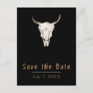 Rustic Boho Bohemian Cow Bull Save the Date Announcement Postcard