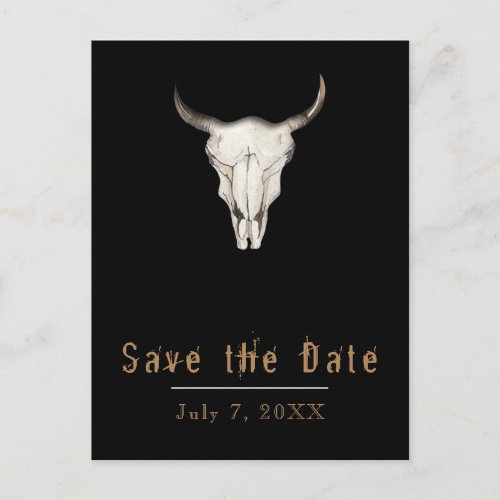 Rustic Boho Bohemian Cow Bull Save the Date Announcement Postcard