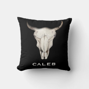 Rustic Boho Bohemian Cow Bull Western Country Throw Pillow