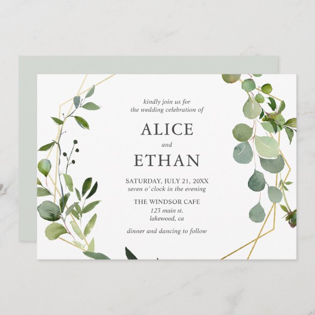Rustic Boho Botanical Greenery Wedding Invitation (Front/Back)