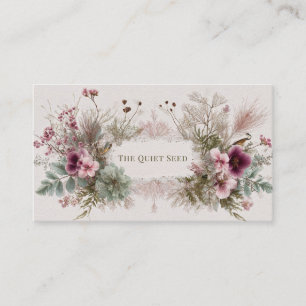 Rustic Boho Botanical Pink Flower & Bird Business Card