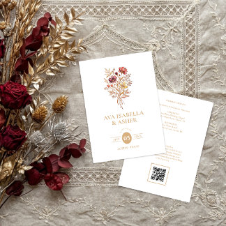 Rustic Boho Botanical Posy Gold Wedding TLW26 Invitation