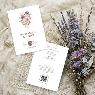 Rustic Boho Botanical Posy Mauve Wedding TLW26 Invitation