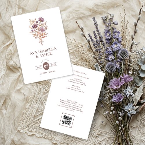 Rustic Boho Botanical Posy Mauve Wedding TLW26 Invitation
