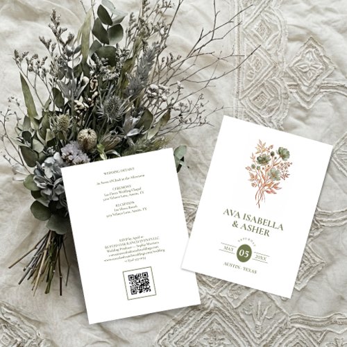 Rustic Boho Botanical Posy Sage Wedding TLW26 Invitation