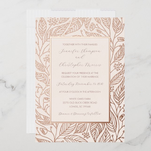 Rustic Boho Botanical Wedding Rose Gold Foil Invitation (Envelope)
