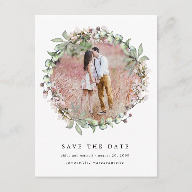 Rustic Boho Botanical Wedding Save the Date Announcement Postcard (Front)