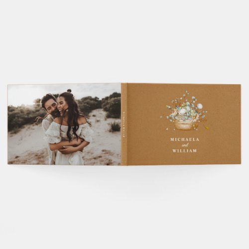 Rustic Boho Botanicals Faux Kraft Paper Wedding Guest Book