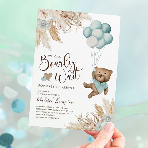 Rustic Boho Boy Bear Baby Shower Invitation