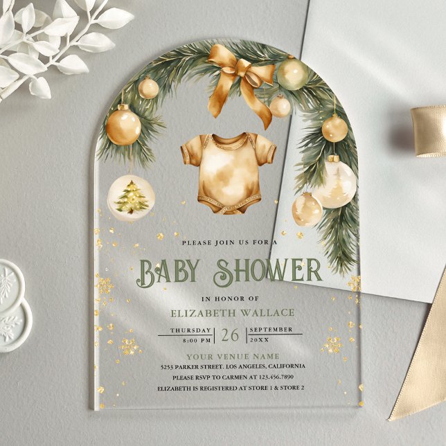 Rustic Boho Boy Winter Christmas Baby Shower Acrylic Invitations (Creator Uploaded)
