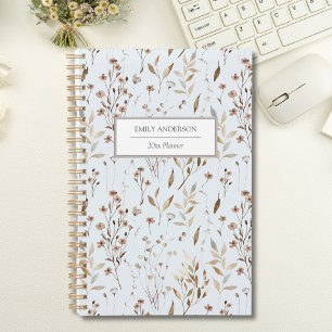 Rustic Boho Brown Fall Botanical Flower Leaf 2027 Planner