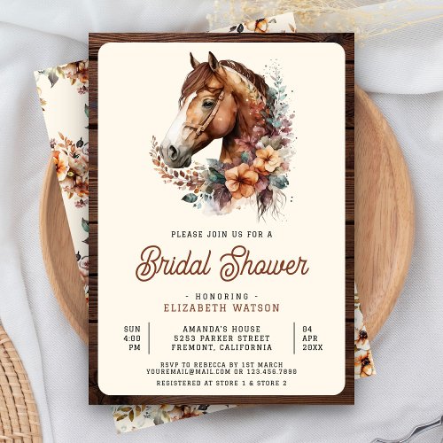 Rustic Boho Brown Floral Horse Bridal Shower Invitation