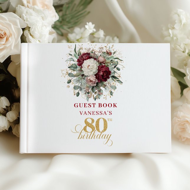 Rustic Boho Burgundy 80th Birthday Guest Book (Rustic Boho Burgundy 80th Birthday Guest Book)